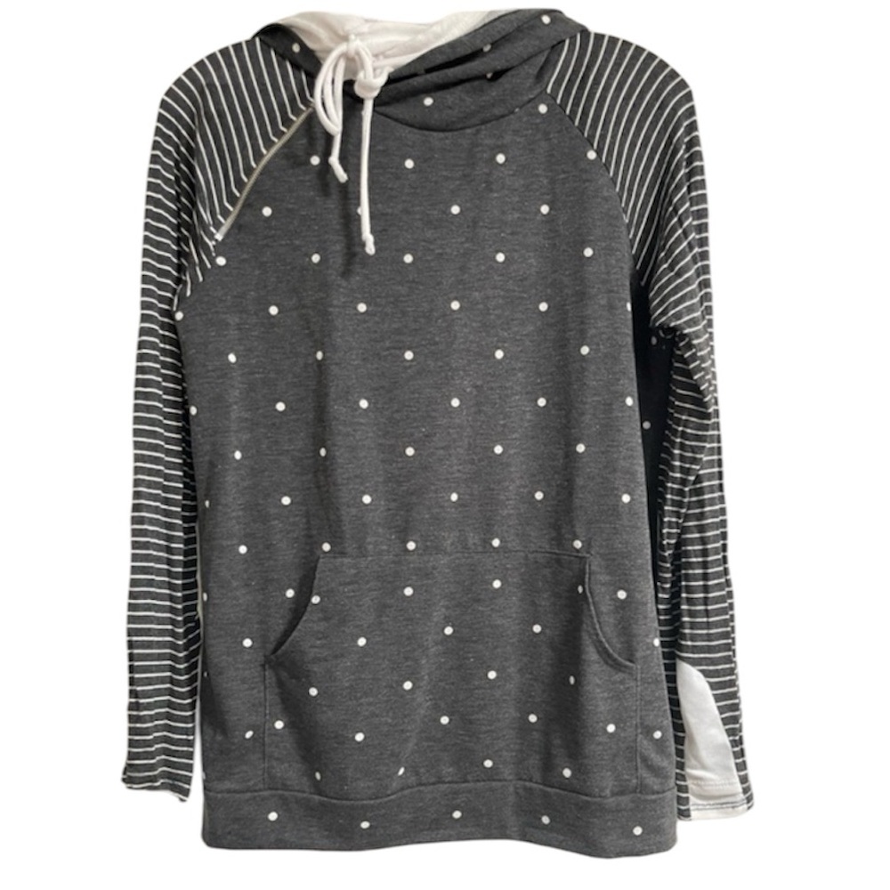 7th ROY Gray & White Stripped with Polka Dot Double hoodie front Pocket size SM